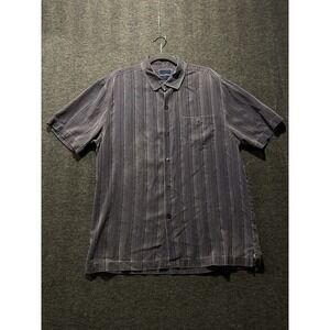 Tommy Bahama Silk Striped Button Up Short‎ Sleeve Shirt Mens Large
